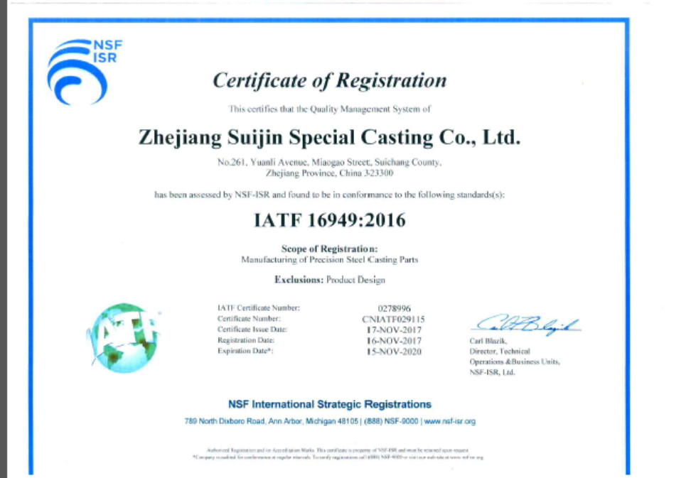 La CINA Ningbo Suijin Machinery Technology Co.,Ltd Certificazioni